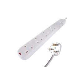 2m 6 gang outlet mains lead + surge + LEDs [3 pin 13 amp plug (fused at 13 amps) to 4 x 3 pin 13 amp sockets]