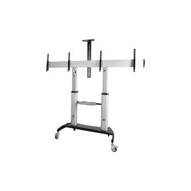 Dual TV Cart, 60in VESA TVs up to 50kg/110lb each, Height Adjustable Mobile Display Mount/Cart, Rolling TV Cart on Wheels