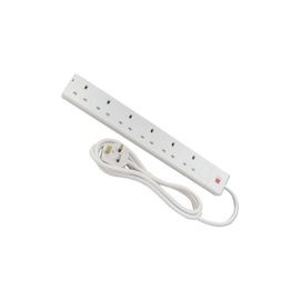 Lindy Power Strip - UK Mains 6 Way Gang Socket. White. 5m