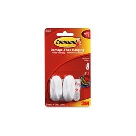 Hooks w/ Adhesive Strips, Small Designer, Hold 1lb, 2/PK, WE