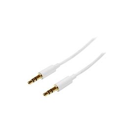 2m White Slim 3.5mm Stereo Audio Cable - Male to Male