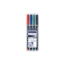 STAEDTLER Pochette de 4 feutres pour rétroprojection pointe moyenne encre permanente assortis LUMOCOLOR
