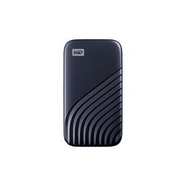 WD MY PASSPORT SSD 1TB BLUE COLOR USB 3.2 GEN-2 TYPE C TYPE A COMPATIBLE 1050MB/S READ AND 1000MB/S WRITE PASSWORD ENABLED 256-BIT AES HARDWARE ENCRYPTION PC MAC COMPATIBLE 5 YEAR WARRANTY