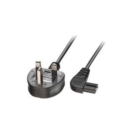 Lindy 0.5m UK 3 Pin Plug to Right Angled IEC C7 mains power Cable. Black