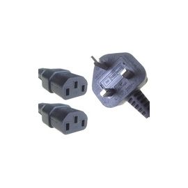 2.5M UK Male (BS1363) to 2 x IEC C13 (female)