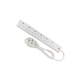 Lindy Power Strip - UK Mains 6 Way Gang Socket. White. 2m
