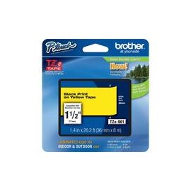P-Touch TZ Tape, Black on Yellow 1.5" for use on the PT-530, 550, 3600, 9200DX/PC, 9400, 9500PC, 9600
