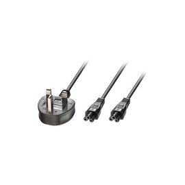 Lindy 2.5m UK 3 Pin Plug To IEC 2 x C5 Splitter Extension Cable. Black