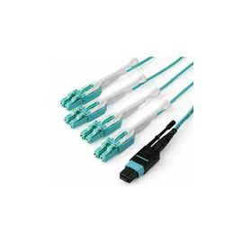 1m 3 ft MPO / MTP to LC Breakout Cable - Plenum Rated Fiber Optic Cable - OM3 Multimode, 40Gb - Push/Pull-Tab - Aqua Fiber Patch Cable