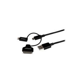 1m (3 ft) Black Apple 8-pin Lightning or 30-pin Dock Connector or Micro USB to USB Combo Cable for iPhone / iPod / iPad