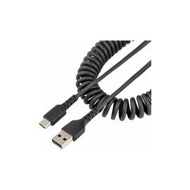 1M USB A TO C CHARGING COILED CABLE BLACK