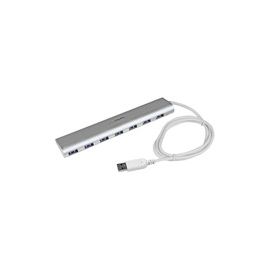 7 Port Compact USB 3.0 Hub with Built-in Cable - Aluminum USB Hub - Silver