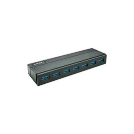 LINDY USB 3.1 Hub 7 Port mit Ladefunktion. Unterstuetzt Battery Charging Standard 1.2 bis max. 1,5A Ampere pro Port