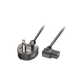 Lindy 1m UK 3 Pin Plug to Right Angled IEC C13 mains power Cable. Black