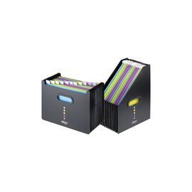 Eligo Desk Organiser Expanding Polypropylene with Colour-coded Tabs 13-Part Landscape Black Ref 15174