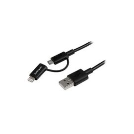 1m (3 ft) Black Apple 8-pin Lightning Connector or Micro USB to USB Combo Cable for iPhone / iPod / iPad