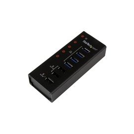 4 Port Powered USB 3.0 Hub with 3 Dedicated USB Charging Ports (2 x 1A & 1 x 2A) - Wall Mountable Metal Enclosure
