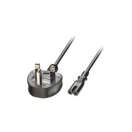 Lindy 3m UK 3 Pin Plug To IEC C7 Mains Power Cable. Black