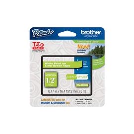 TZE-MQG35 - 12mm White on Lime Green mat