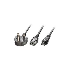 Lindy 2.5m UK 3 Pin Plug to IEC C13 and IEC C5 Splitter Extension Cable. Black