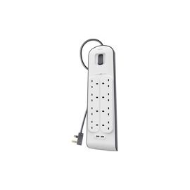 BELKIN 8 WAY SURGE PROTECTION STRIP-2M W/2X2.4AMP USB CHARGING
