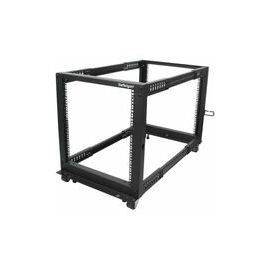 12U Adjustable Depth Open Frame 4 Post Server Rack w/ Casters / Levelers and Cable Management Hooks