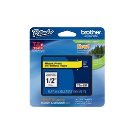 Laminated Tape Cartridge, For TZ Models, 1/2" , Black/Yellow